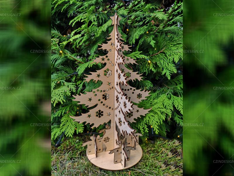Vánoční stromeček vyřezávaný s dárky 330 x 230 mm - V22-19