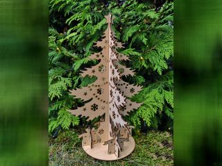 Vánoční stromeček vyřezávaný s dárky 330 x 230 mm - V22-19