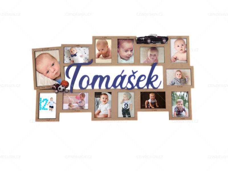 Dekorace s 13 rámečky pro Vaše miminko můj první rok - s autem